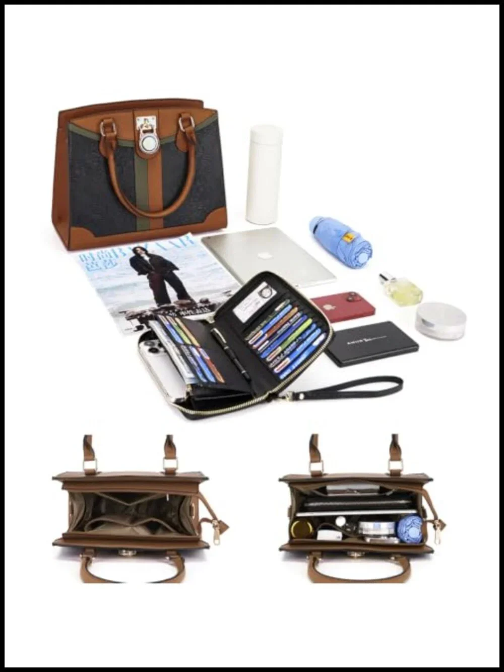 Women's Vegan Leather Tote Handbag Set with RFID Wallet, Medium Crossbody